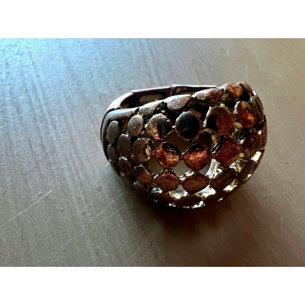 Dome Stretch Ring Copper Tone Lattice Statement Adjustable Metallic Industrial